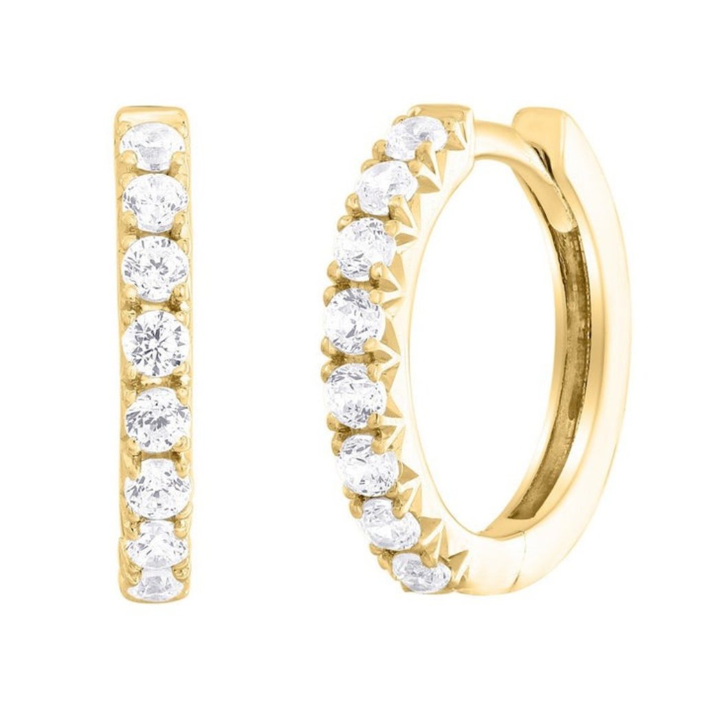Brilliant Line 14k Or 18k Upon Request Yellow Gold Round Diamond Huggie Hoops 3920$